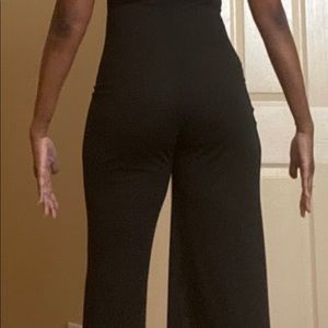 Black sexy one leg slit jumpsuit